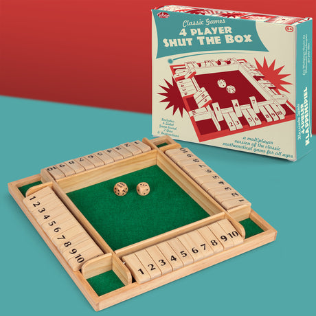 WOODEN 4 PLAYER SHUT THE BOX GAME