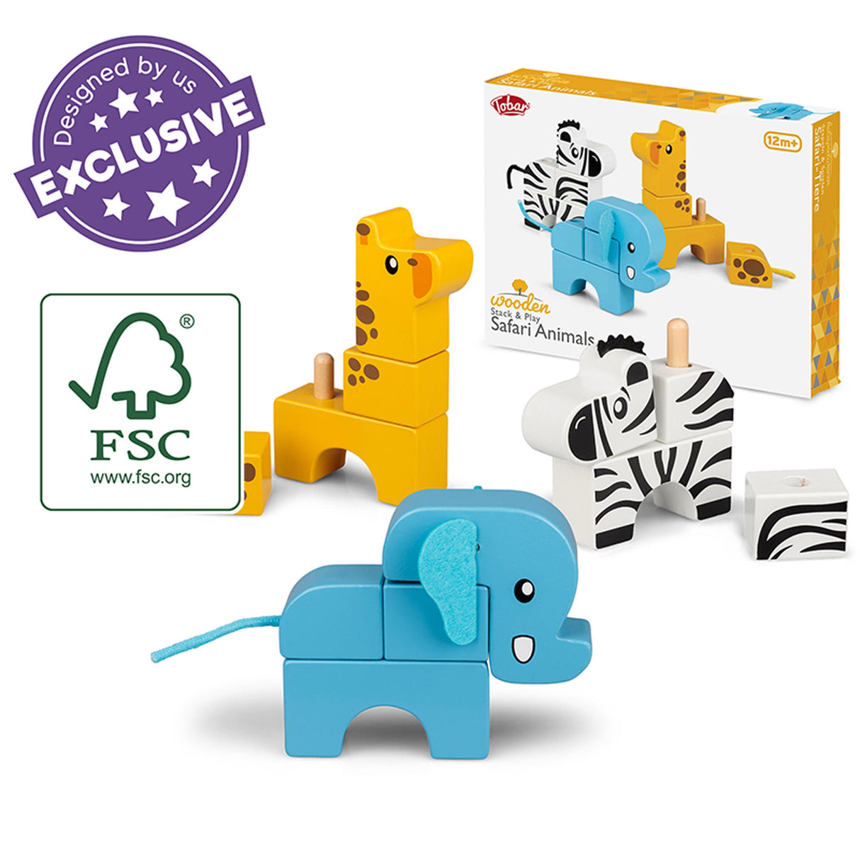 WOODEN STACK AND PLAY SAFARI ANIMALS