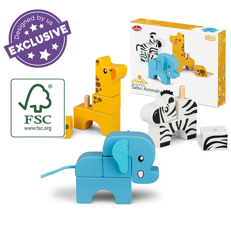 WOODEN STACK AND PLAY SAFARI ANIMALS