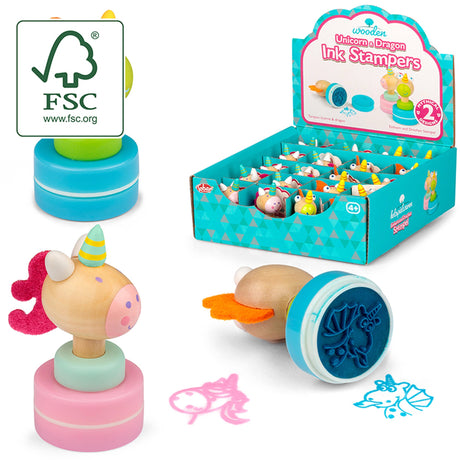 WOODEN UNICORN AND DRAGON INK STAMPERS