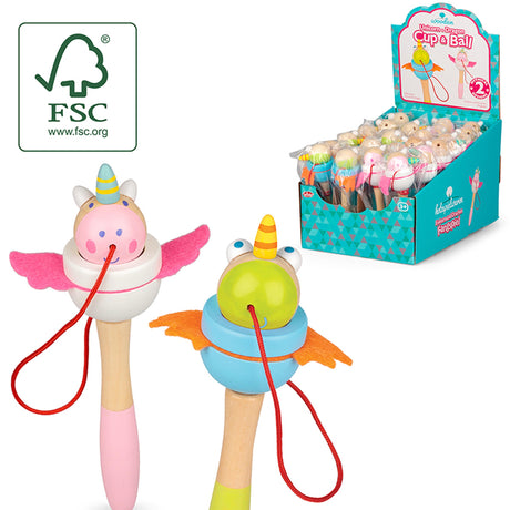 WOODEN UNICORN AND DRAGON CUP AND BALL