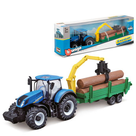 10CM NEW HOLLAND T7.315 TRACTOR WITH LOG LOADER AND TRAILER