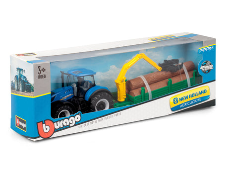 10CM NEW HOLLAND T7.315 TRACTOR WITH LOG LOADER AND TRAILER