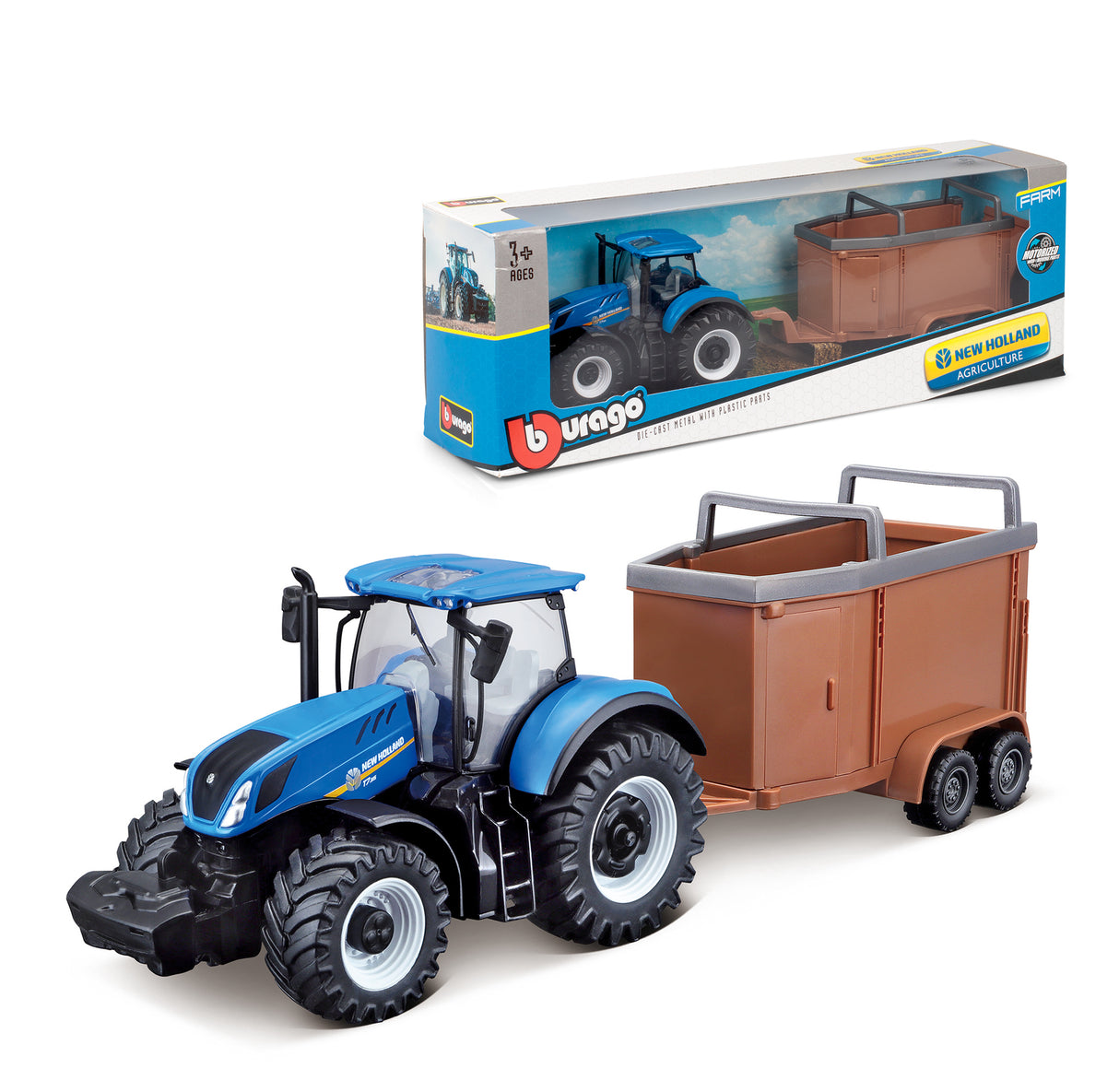 10CM NEW HOLLAND T7.315 TRACTOR WITH HORSE BOX
