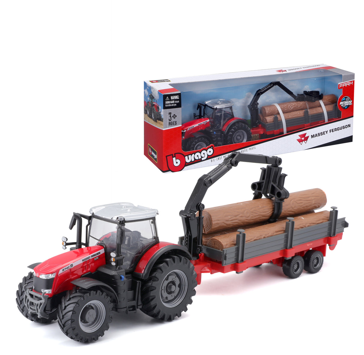 10CM MASSEY FERGUSSON 8740S TRACTOR WITH LOG LOADER AND TRAILER