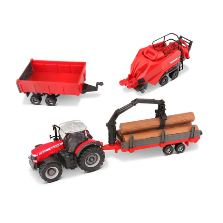 10CM MASSEY FERGUSSON 8740S TRACTOR WITH 3 TRAILERS