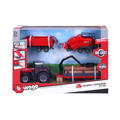 10CM MASSEY FERGUSSON 8740S TRACTOR WITH 3 TRAILERS