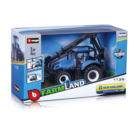10CM NEW HOLLAND T7.315 TRACTOR WITH FRONT LOADER LOG LOADER AND 3 LOGS