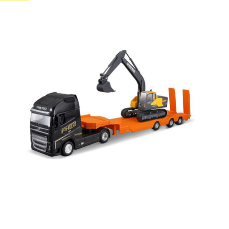 1:43 STREET FIRE HAULER VOLVO WITH CONSTRUCTION VEHICLE