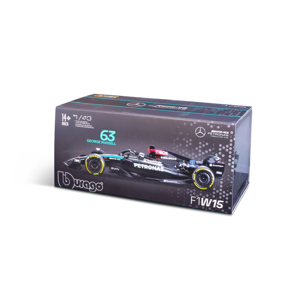 1:43 F1 MERCEDES AMG W15 2024 WITH HELMET RUSSELL