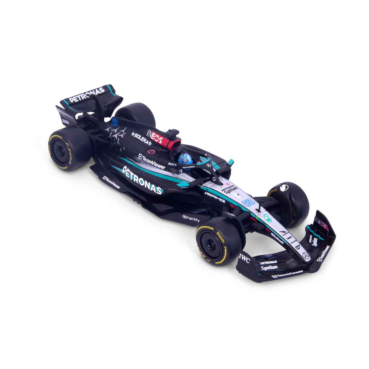 1:43 F1 MERCEDES AMG W15 2024 WITH HELMET RUSSELL