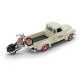1:24 HARLEY DAVIDSON CHEVROLET 3100 PICKUP WITH FLSTS HERITAGE SPRINGER CHEVY