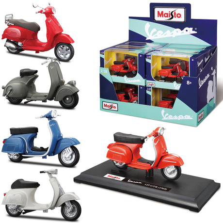 1:18 MOTORBIKE VESPA SCOOTERS ASSORTMENT - 12 PC DISPENSER