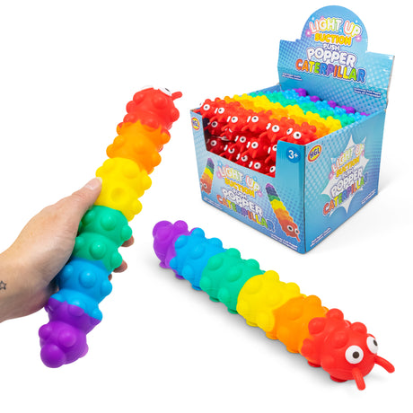 LIGHT UP SUCTION PUSH POPPER RAINBOW CATERPILLAR