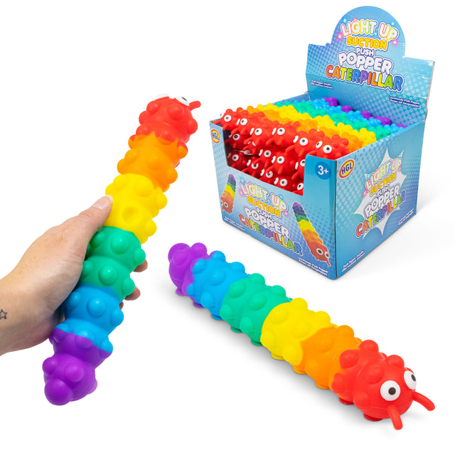 LIGHT UP SUCTION PUSH POPPER RAINBOW CATERPILLAR
