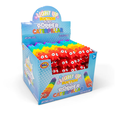 LIGHT UP SUCTION PUSH POPPER RAINBOW CATERPILLAR
